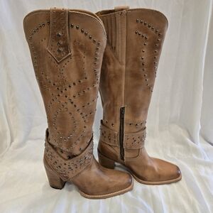 Freebird Pamela Studded Tan Leather Boots